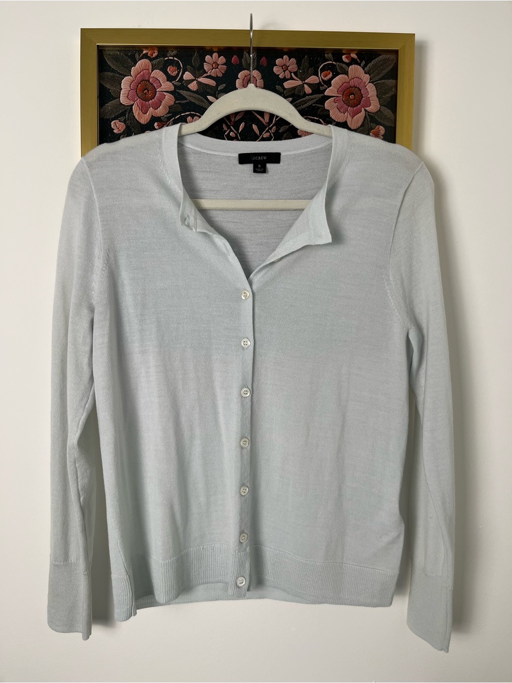 J. Crew Women's Lightweight Baby Blue 100% Merino Wool Button-Up Cardigan
